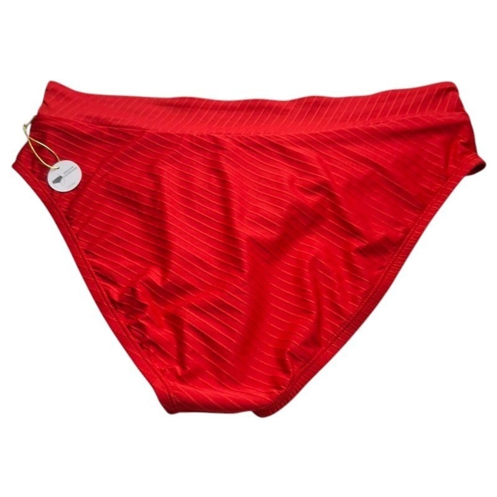 Mynah Bikini Bottom Large Red High Rise Ribbed‎ Textured Medium Coverage - Picture 2 of 10
